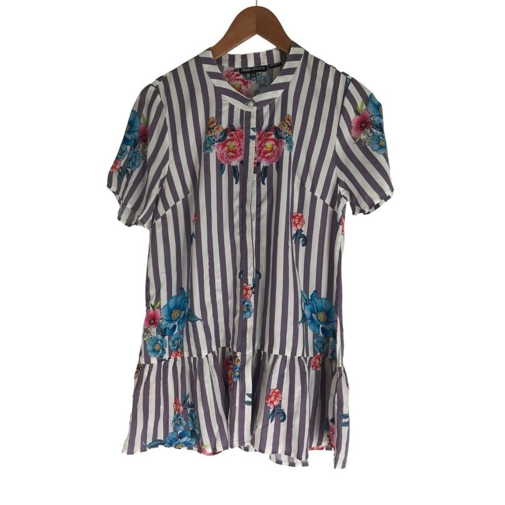 Tolani Collection Blouse Womens Size XXS Florsl Striped Ruffle‎